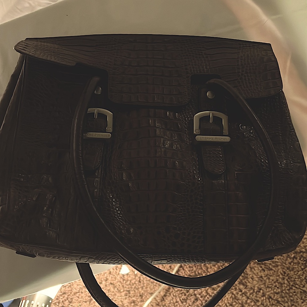 Handbag brown leather Etienne Aligner large bag gator print